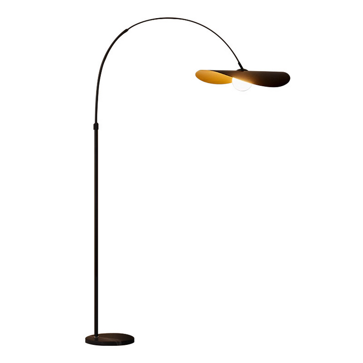 "Wabi Sabi Floor Lamp, iron and acrylic design, handcrafted, emits ambient light, adjustable height for home decoration."