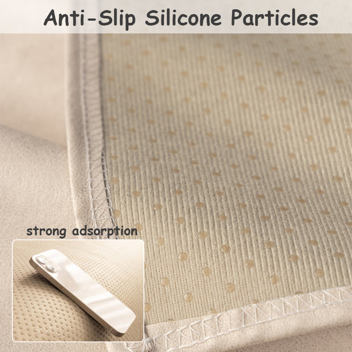 "Waterproof anti-scratch sofa cover in beige, ideal for pet owners, showcasing durable fabric and anti-slip backing."