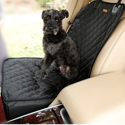 "Waterproof black pet car seat cover, thick-padded for protection, fits most car seats, ideal for pet travel."