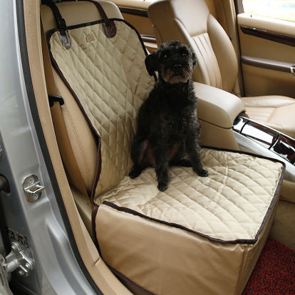 "Waterproof black pet car seat cover, thick-padded for protection, fits most car seats, ideal for pet travel."