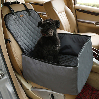"Waterproof black pet car seat cover, thick-padded for protection, fits most car seats, ideal for pet travel."