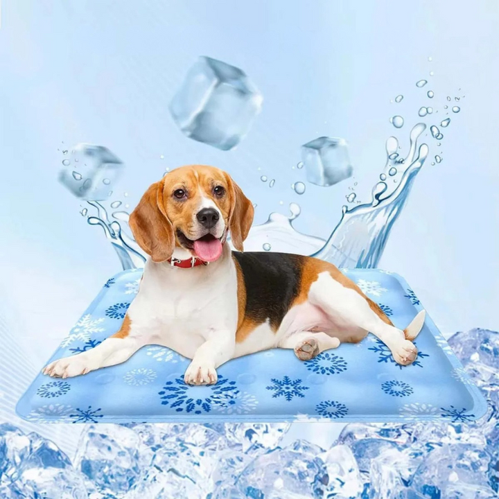 Waterproof Cooling Pet Mat for Dogs and Cats, blue mat, ideal for keeping pets cool, fits couches and crates, multiple sizes.