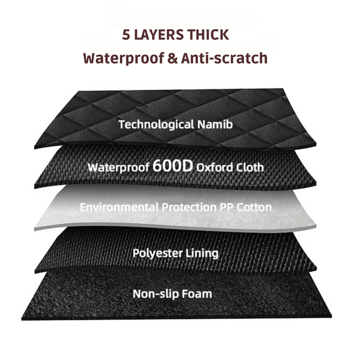 "Waterproof dog car seat cover, hammock style in black; protects car from dirt, scratches; fits any backseat securely."