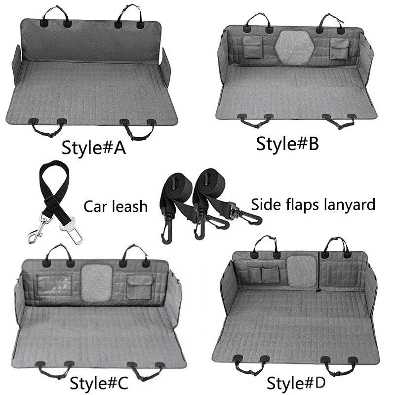 "Waterproof dog car seat cover with mesh window, black, universal fit, breathable and durable for comfortable pet travel."