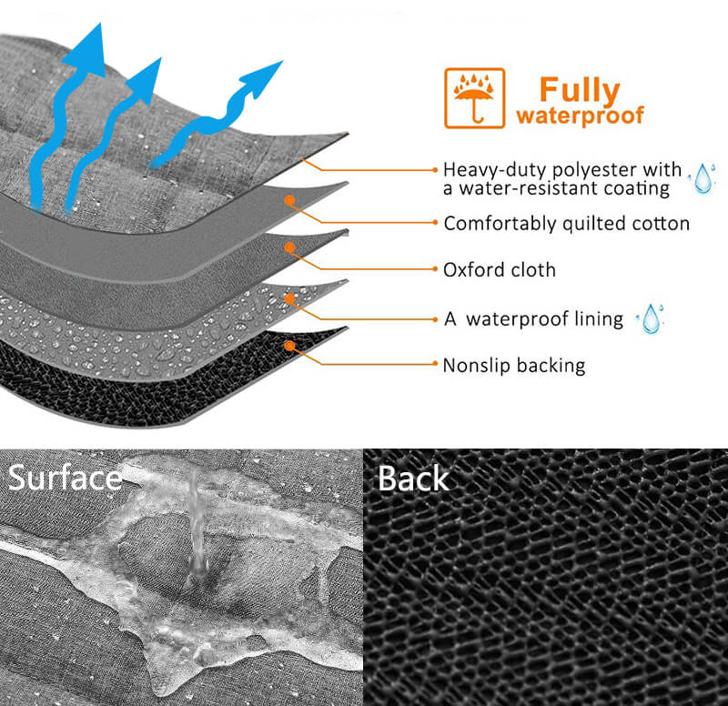 "Waterproof dog car seat cover with mesh window, black, universal fit, breathable and durable for comfortable pet travel."