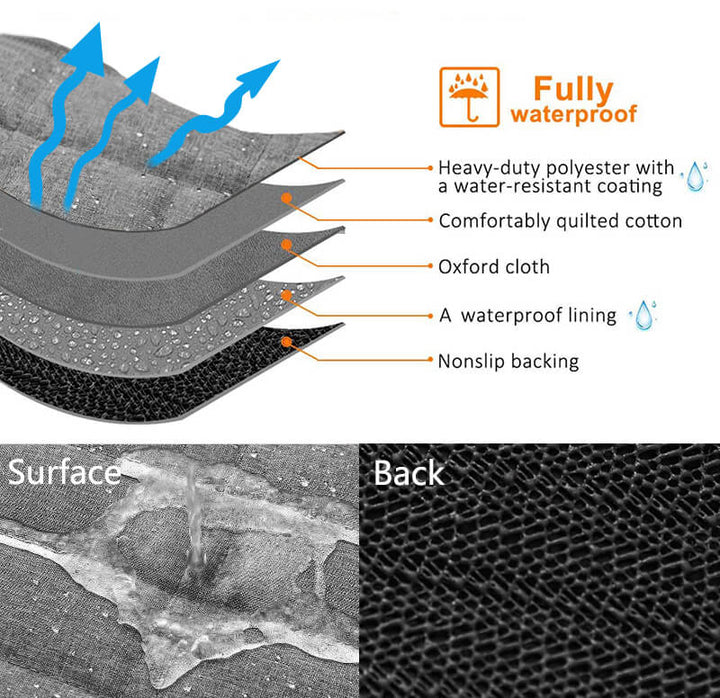 "Waterproof dog car seat cover with mesh window, black, universal fit, breathable and durable for comfortable pet travel."