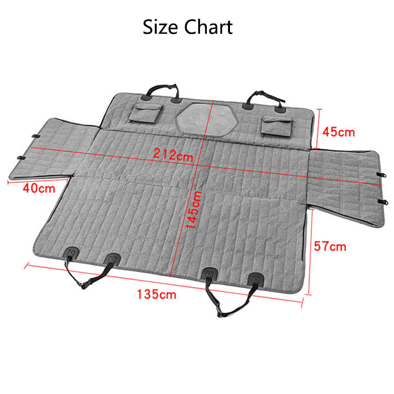 "Waterproof dog car seat cover with mesh window, black, universal fit, breathable and durable for comfortable pet travel."