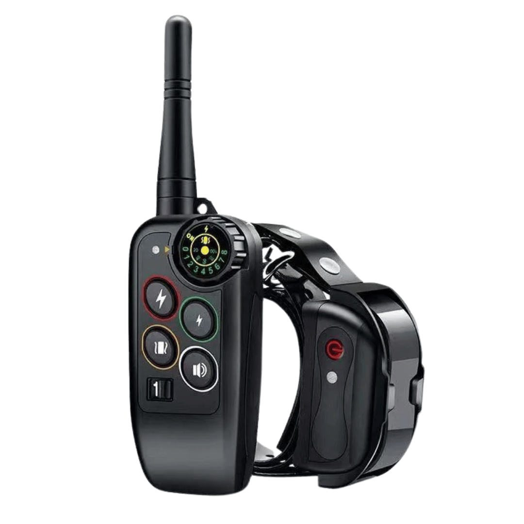Waterproof dog training e-collar with remote control, 1000m range, adjustable modes, durable for all breeds in any weather.