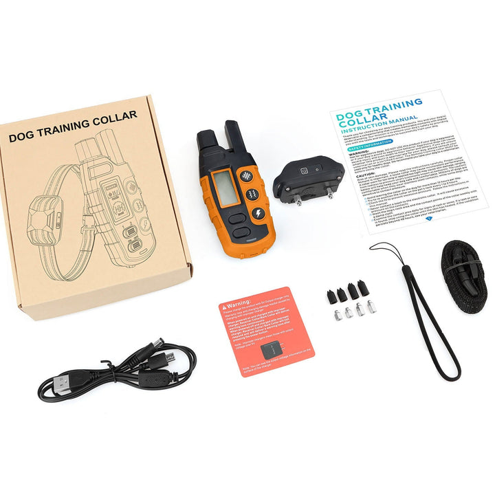 "Waterproof electronic dog training collar with 3300ft remote, featuring durable design and adjustable fit for all breeds."