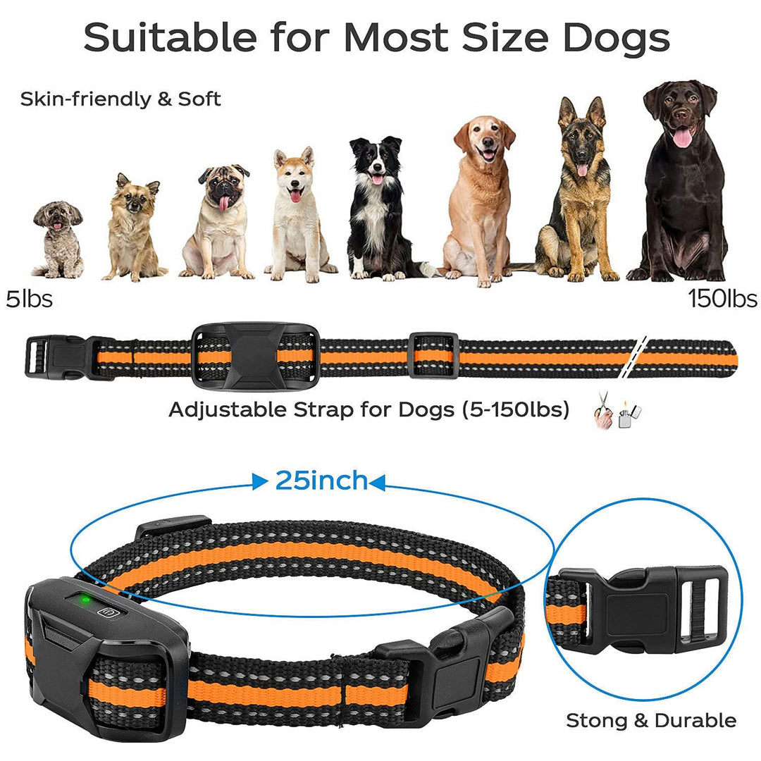 "Waterproof electronic dog training collar with 3300ft remote, featuring durable design and adjustable fit for all breeds."