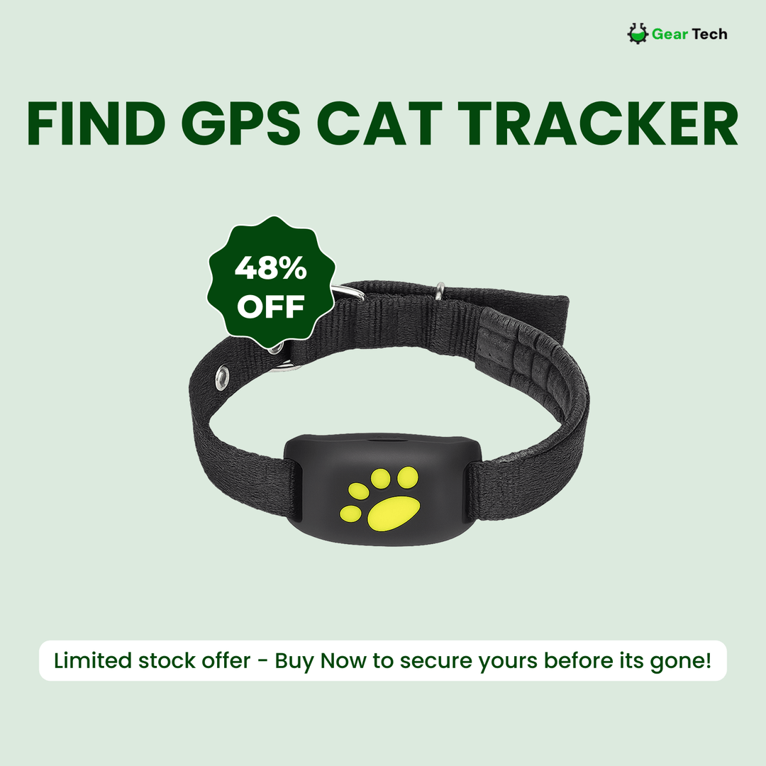 Waterproof GPS cat tracker with real-time location, white, attached to a collar, ideal for pet safety and comfort.