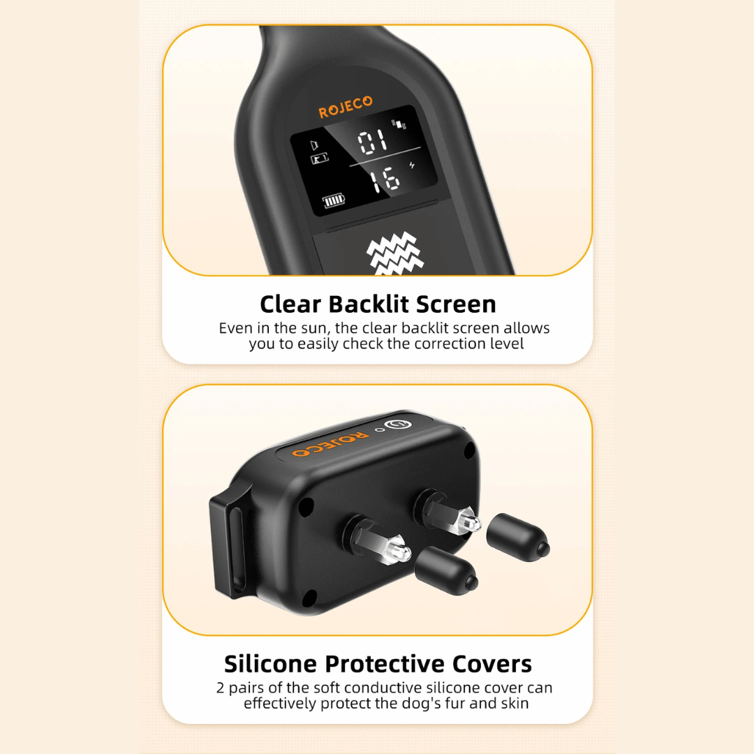 Waterproof rechargeable 1000m dog training e-collar, adjustable fit, black with remote; ideal for effective pet training.