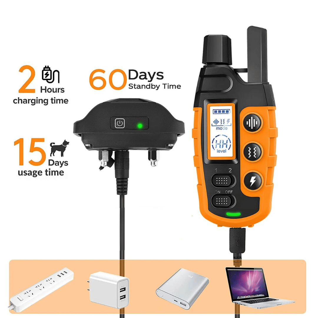 Waterproof rechargeable e-collar for dog training, black strap, remote control, fits all sizes, for outdoor use, pet supplies
