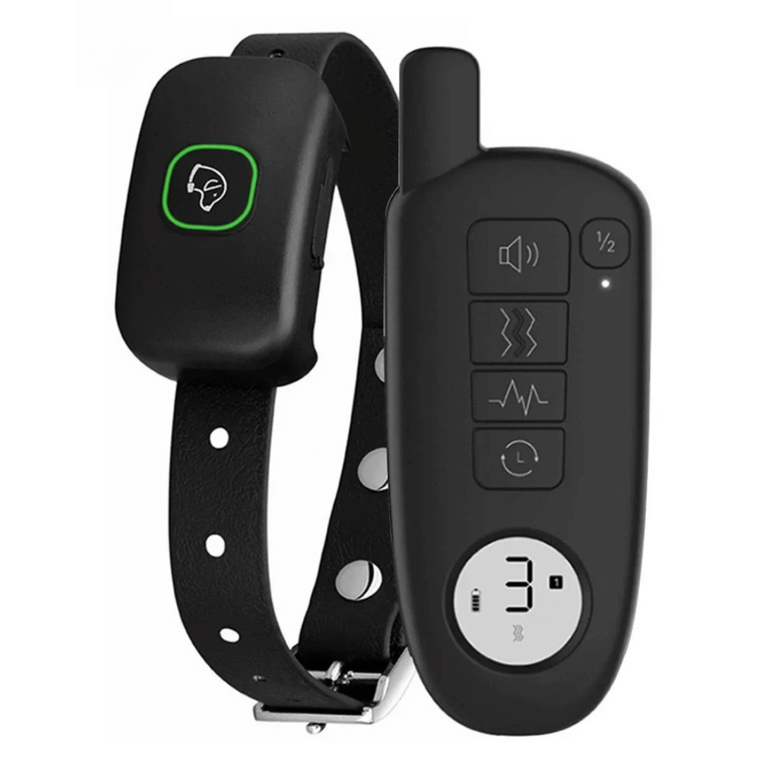 "Waterproof smart dog training collar with remote, 300m range, durable design for effective indoor/outdoor pet training."