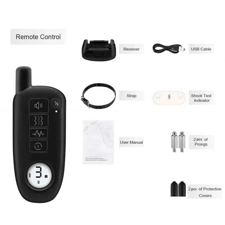 "Waterproof smart dog training collar with remote, 300m range, durable design for effective indoor/outdoor pet training."