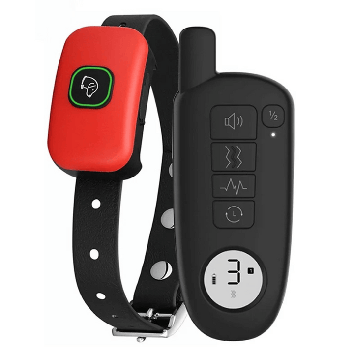 "Waterproof smart dog training collar with remote, 300m range, durable design for effective indoor/outdoor pet training."
