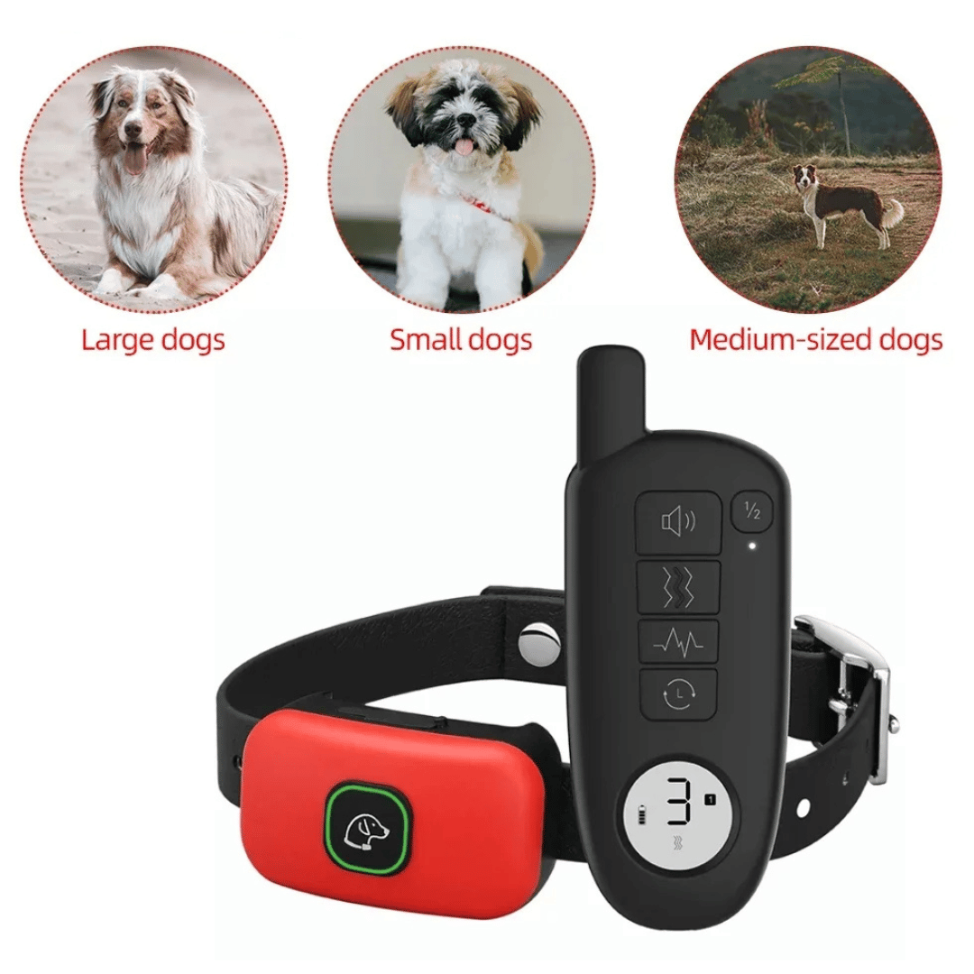 "Waterproof smart dog training collar with remote, 300m range, durable design for effective indoor/outdoor pet training."
