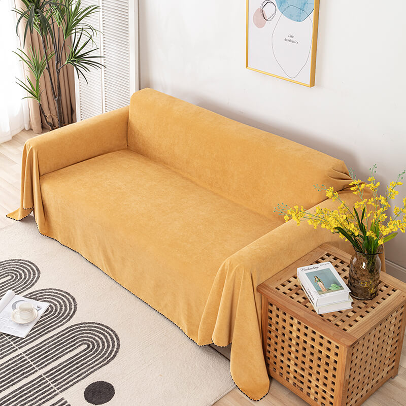 Waterproof sofa throw with jacquard edge, non-slip design, corduroy, and polyester material, protects against spills.