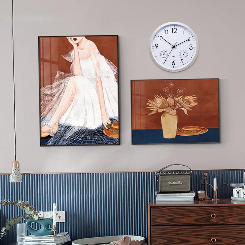 "Weatherproof garden clock with temperature gauge, elegant retro design, easy-read large numbers, ideal outdoor decor."