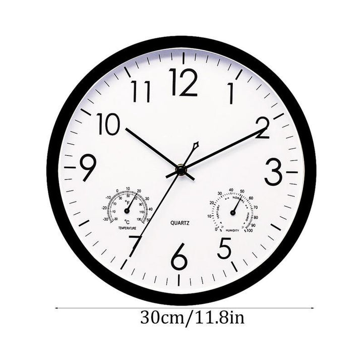 "Weatherproof garden clock with temperature gauge, elegant retro design, easy-read large numbers, ideal outdoor decor."