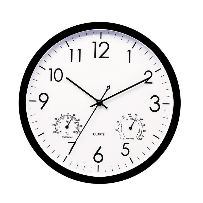 "Weatherproof garden clock with temperature gauge, elegant retro design, easy-read large numbers, ideal outdoor decor."
