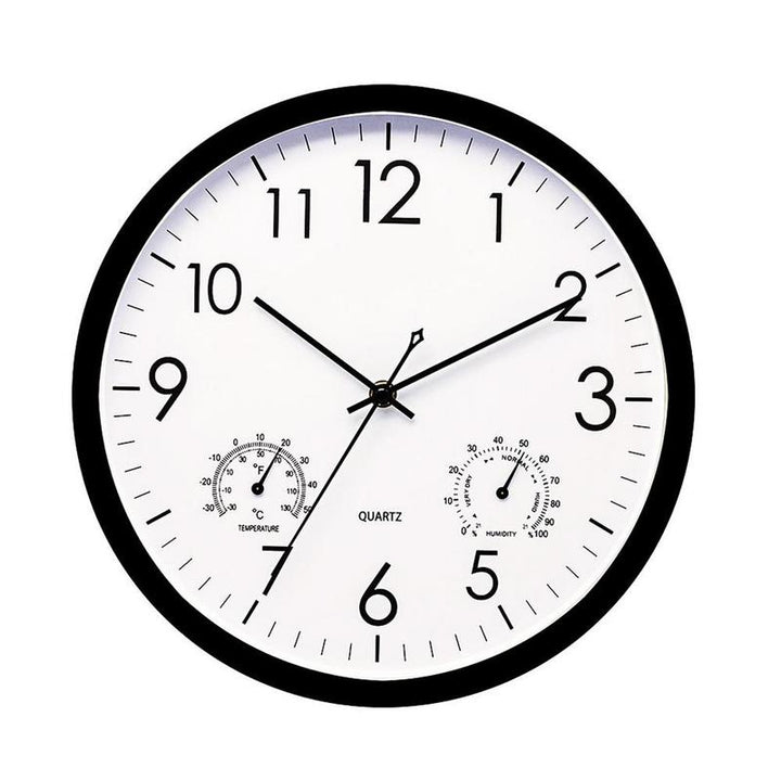"Weatherproof garden clock with temperature gauge, elegant retro design, easy-read large numbers, ideal outdoor decor."