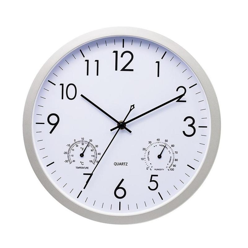 "Weatherproof garden clock with temperature gauge, elegant retro design, easy-read large numbers, ideal outdoor decor."