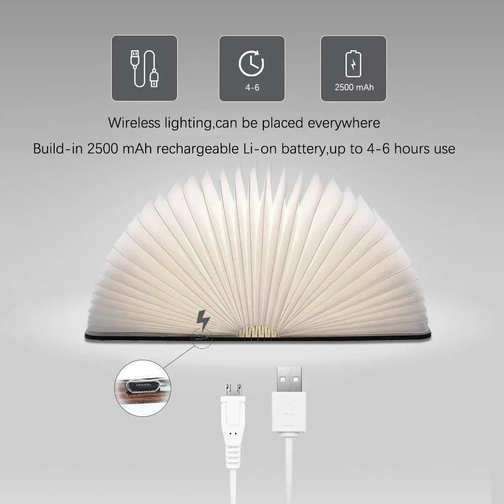 "Whimsical LED book lamp with warm glow, resembling an open book, perfect for cozy decor in bedrooms or study areas."