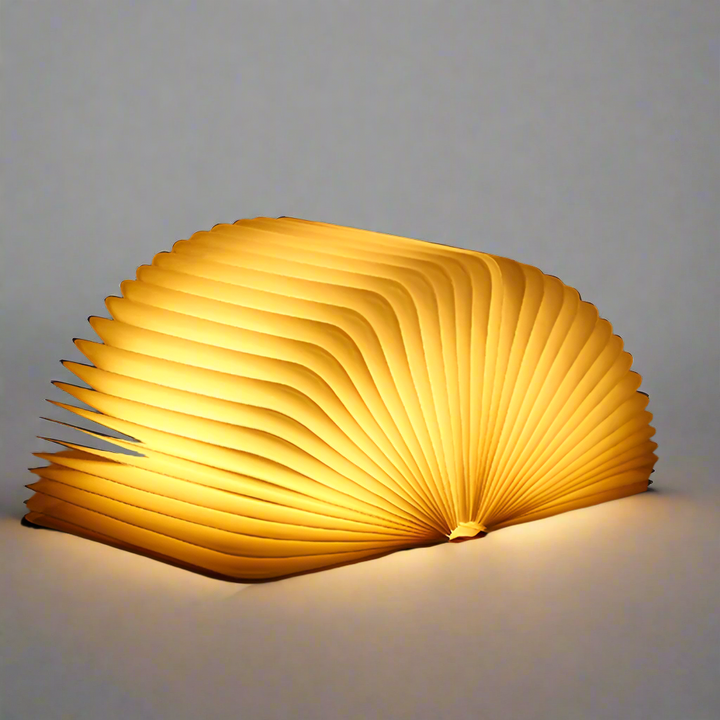 "Whimsical LED book lamp with warm glow, resembling an open book, perfect for cozy decor in bedrooms or study areas."