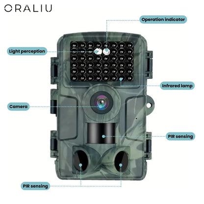 Wildlife camera with 4K video, 60MP photos, infrared night vision, weatherproof design, and app control for nature photograph