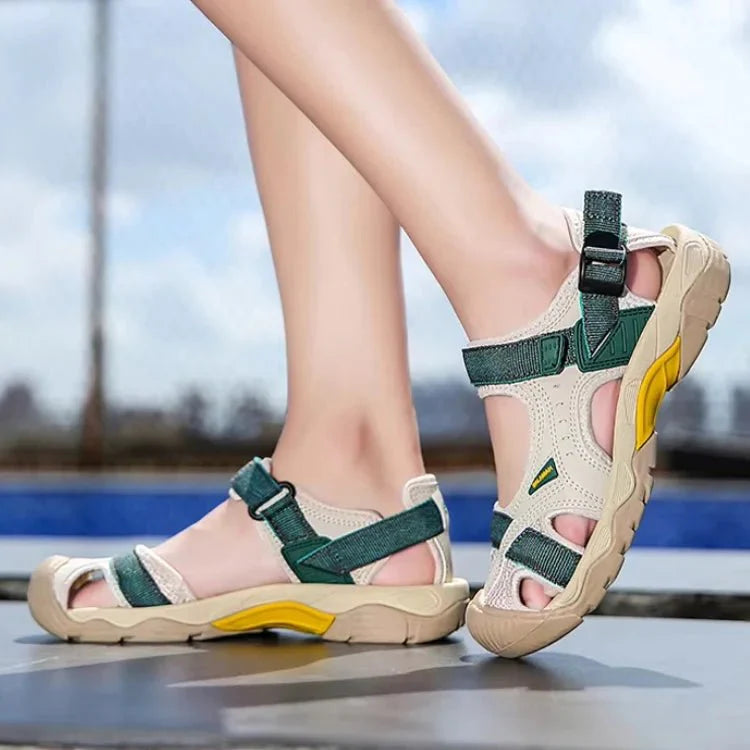 "Women's all-terrain adventure sandals, cushioned soles, lightweight, stylish, slip-resistant, perfect for outdoor use."