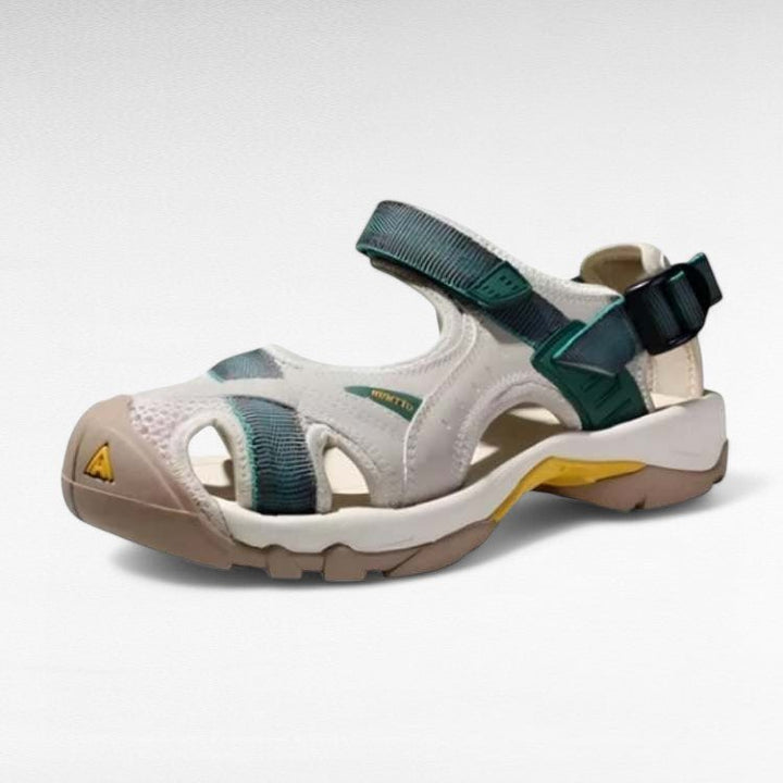 "Women's all-terrain adventure sandals, cushioned soles, lightweight, stylish, slip-resistant, perfect for outdoor use."