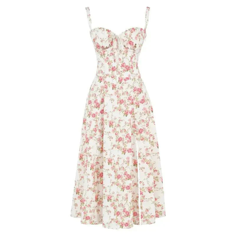 Women's Arabella waist dress with sweetheart neckline, light summer fabric, adjustable fit for elegant silhouette styling.