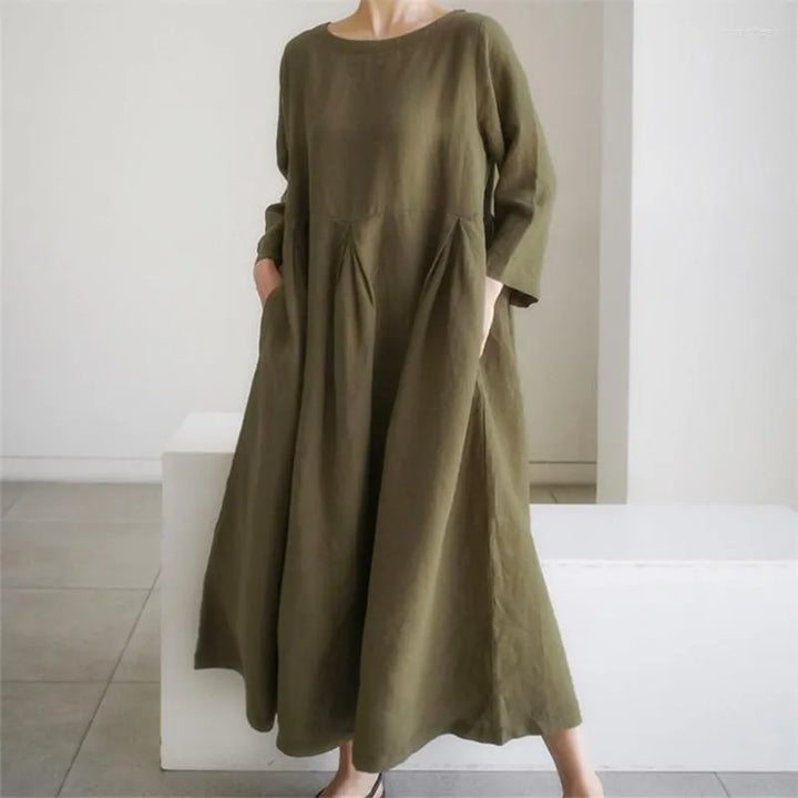 "Women's breathable cotton blend casual dress, relaxed fit, minimalist design, perfect for everyday comfort and style."