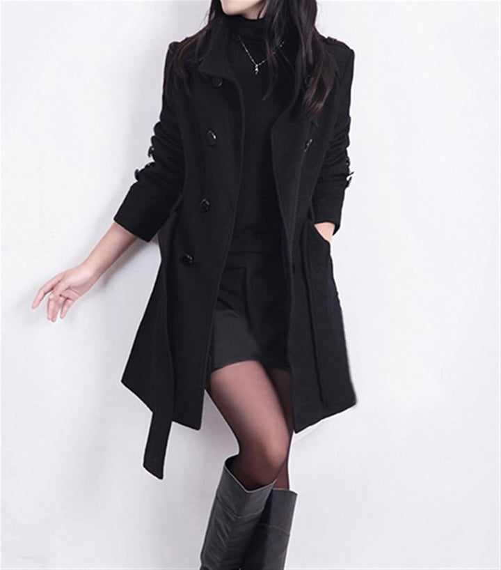 Women's chic long belted coat for autumn, featuring solid color and elegant silhouette, perfect for stylish warmth.