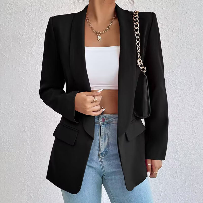 "Women's classic tailored blazer, elegant silhouette, versatile styling for business or casual, timeless appeal, formal look"