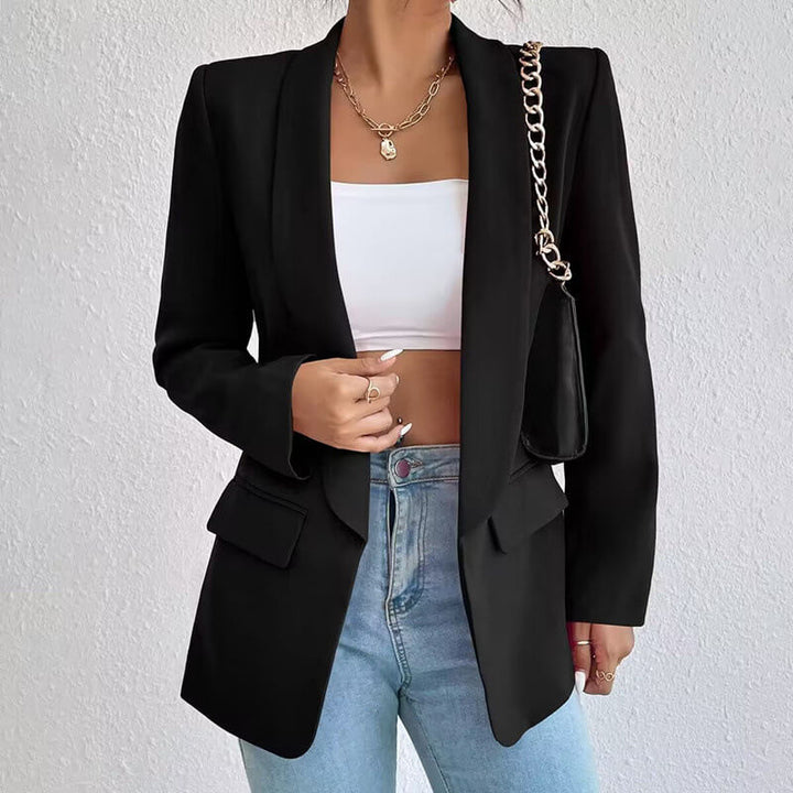 "Women's classic tailored blazer, elegant silhouette, versatile styling for business or casual, timeless appeal, formal look"