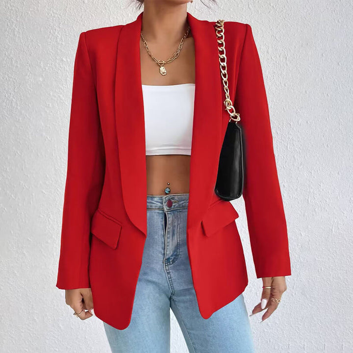 "Women's classic tailored blazer, elegant silhouette, versatile styling for business or casual, timeless appeal, formal look"
