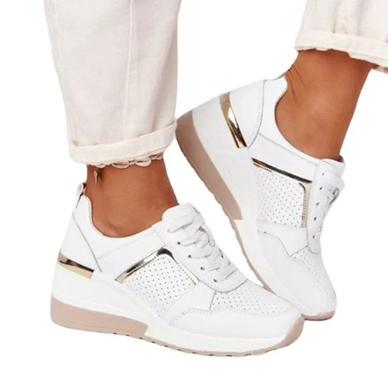Women's comfort sneakers with breathable mesh, lightweight sole, and versatile design in beige, grey, khaki, pink, or white.