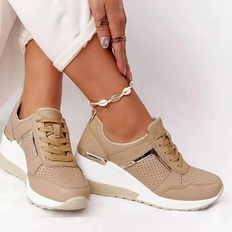 Women's comfort sneakers with breathable mesh, lightweight sole, and versatile design in beige, grey, khaki, pink, or white.