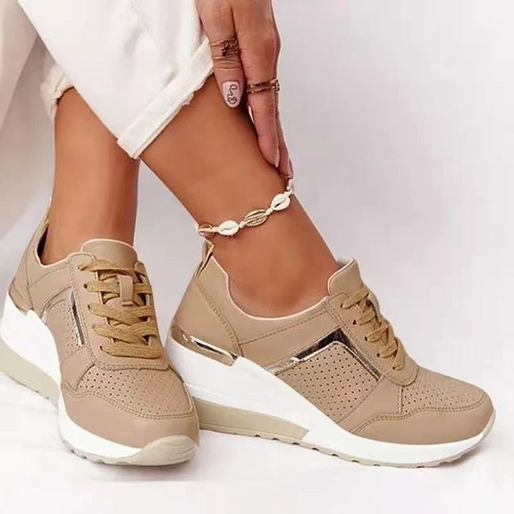 Women's comfort sneakers with breathable mesh, lightweight sole, and versatile design in beige, grey, khaki, pink, or white.