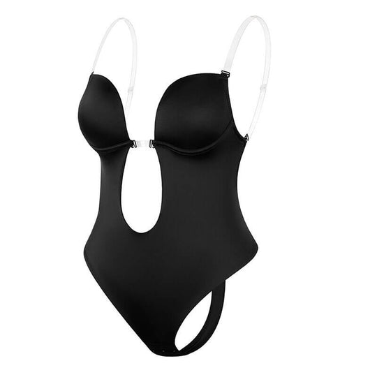 Women's Deep V Backless Body Shaper - seamless support, deep V-neck, open back for elegant, flattering silhouettes.