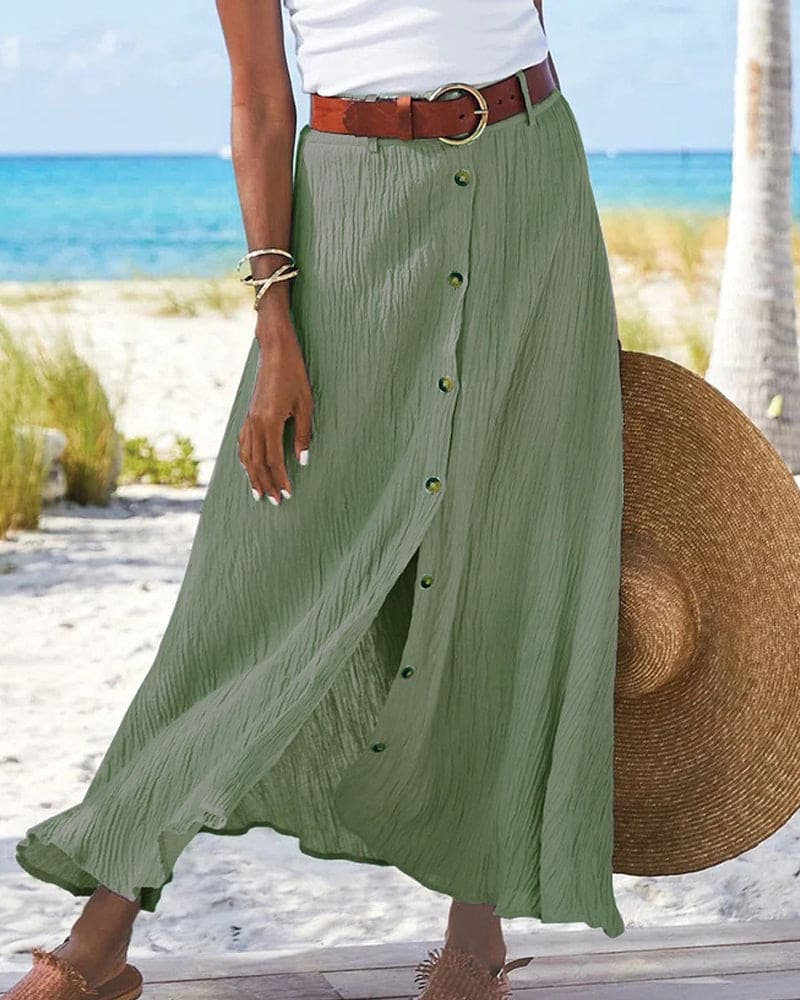 Women's elegant high waist long skirt, solid colors; flowing silhouette, versatile chic style for any occasion.