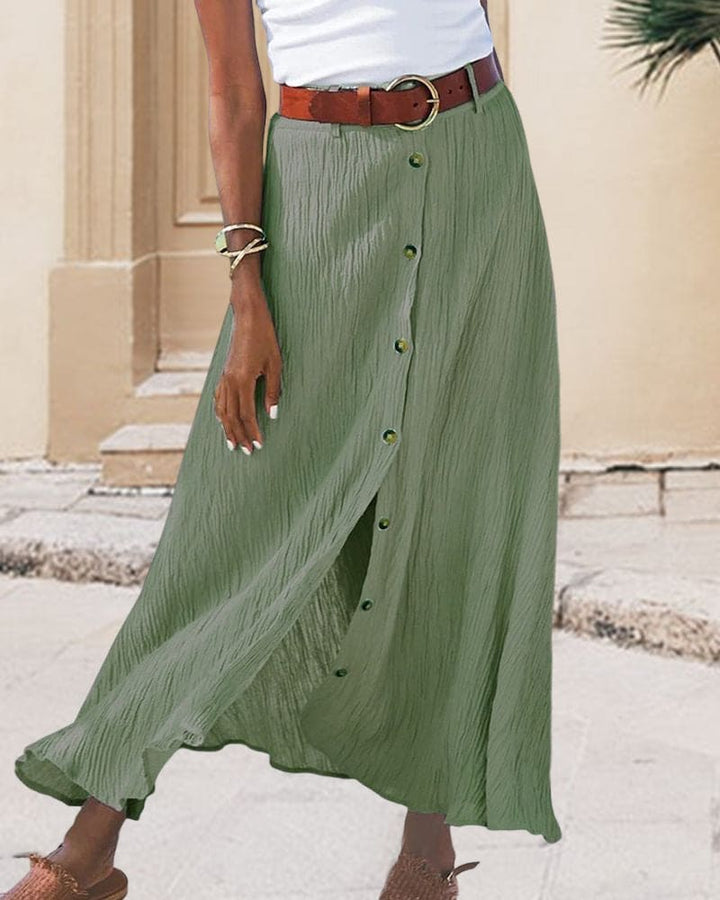 Women's elegant high waist long skirt, solid colors; flowing silhouette, versatile chic style for any occasion.