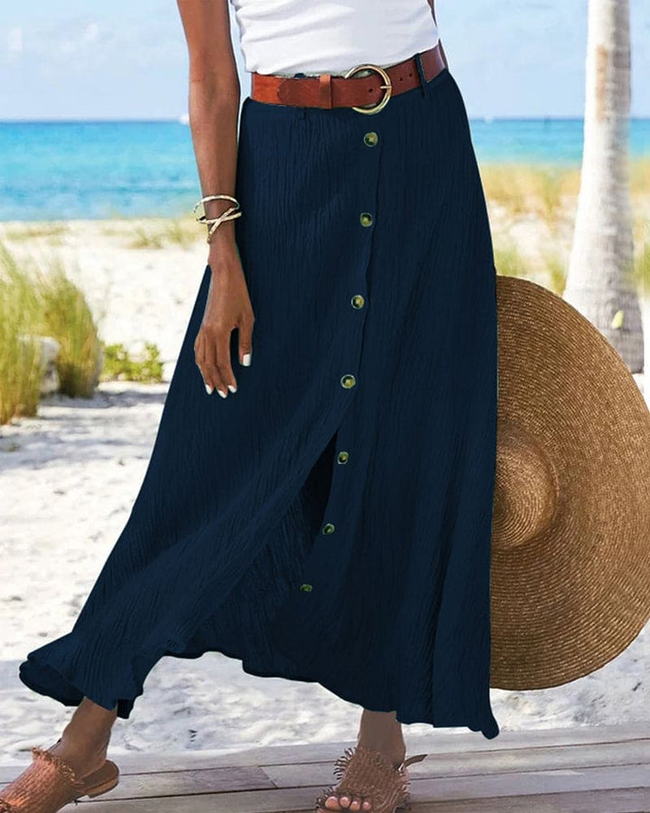 Women's elegant high waist long skirt, solid colors; flowing silhouette, versatile chic style for any occasion.