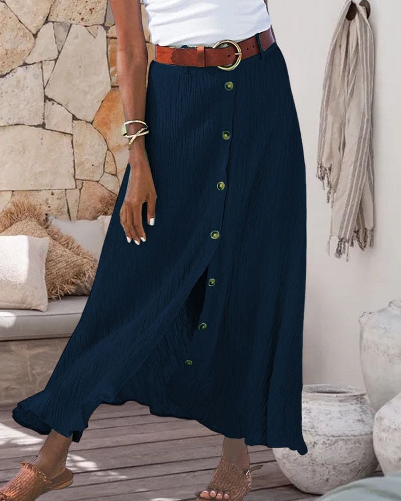 Women's elegant high waist long skirt, solid colors; flowing silhouette, versatile chic style for any occasion.