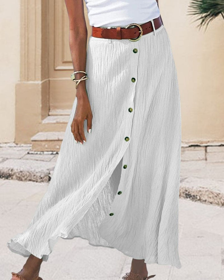 Women's elegant high waist long skirt, solid colors; flowing silhouette, versatile chic style for any occasion.