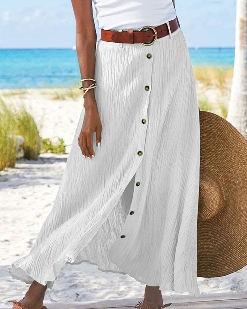 Women's elegant high waist long skirt, solid colors; flowing silhouette, versatile chic style for any occasion.