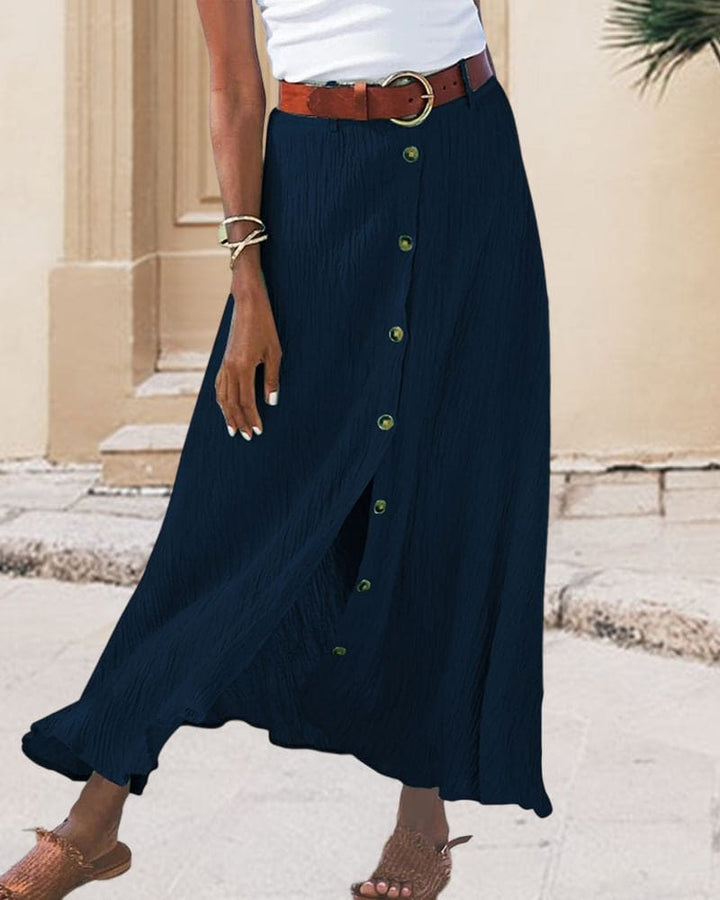 Women's elegant high waist long skirt, solid colors; flowing silhouette, versatile chic style for any occasion.