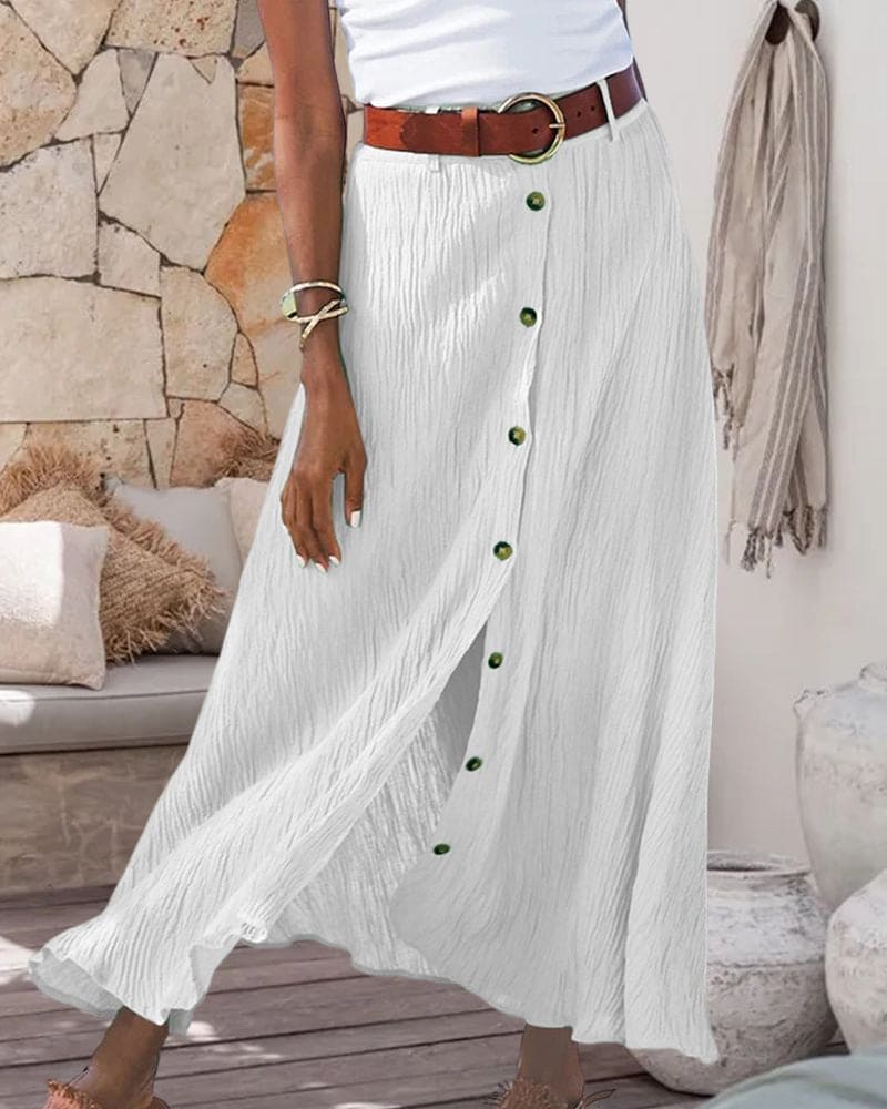 Women's elegant high waist long skirt, solid colors; flowing silhouette, versatile chic style for any occasion.